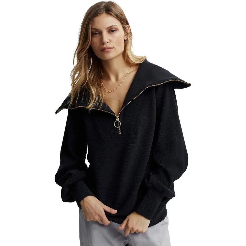 NWT Varley Vine Half Zip Ottoman Rib Pullover Sweatshirt Black VAR00485 Medium